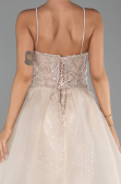 Abendkleid Lang Perlenbesetzt Beige ABU5730
