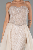 Abendkleid Lang Perlenbesetzt Beige ABU5730