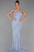 Abendkleid Lang Perlenbesetzt Eisblau ABU5730
