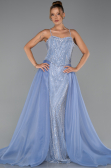 Abendkleid Lang Perlenbesetzt Eisblau ABU5730