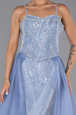 Abendkleid Lang Perlenbesetzt Eisblau ABU5730