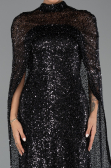 Abendkleid Lang Schuppig Schwarz ABU6343
