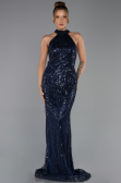 Standesamtkleid Lang Perlenbesetzt Marineblau ABU6348