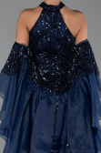 Standesamtkleid Lang Perlenbesetzt Marineblau ABU6348