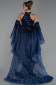 Standesamtkleid Lang Perlenbesetzt Marineblau ABU6348