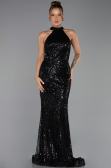 Standesamtkleid Lang Perlenbesetzt Schwarz ABU6348