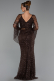 Abendkleid Lang Perlenbesetzt Braun ABU6349