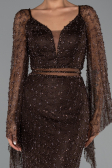 Abendkleid Lang Perlenbesetzt Braun ABU6349
