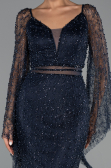 Abendkleid Lang Perlenbesetzt Marineblau ABU6349