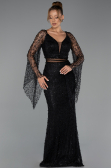 Abendkleid Lang Perlenbesetzt Schwarz ABU6349