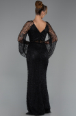 Abendkleid Lang Perlenbesetzt Schwarz ABU6349