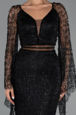 Abendkleid Lang Perlenbesetzt Schwarz ABU6349