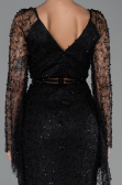 Abendkleid Lang Perlenbesetzt Schwarz ABU6349