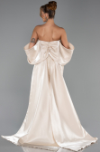 Abendkleid Lang Perlenbesetzt Beige ABU6351
