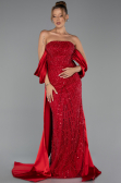 Abendkleid Lang Perlenbesetzt Rot ABU6351