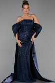Abendkleid Lang Perlenbesetzt Marineblau ABU6351