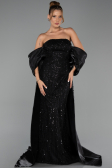 Abendkleid Lang Perlenbesetzt Schwarz ABU6351