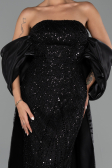 Abendkleid Lang Perlenbesetzt Schwarz ABU6351