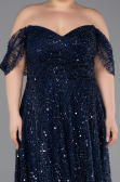 Abendkleid in Übergröße Lang Perlenbesetzt Marineblau ABU6347