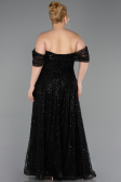Abendkleid in Übergröße Lang Perlenbesetzt Schwarz ABU6347