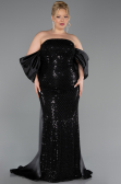 Abendkleid in Übergröße Lang Schuppig Schwarz ABU6312