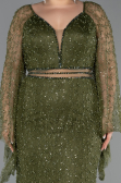 Abendkleid in Übergröße Lang Perlenbesetzt Khaki ABU6350