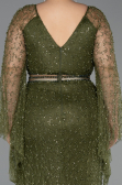 Abendkleid in Übergröße Lang Perlenbesetzt Khaki ABU6350
