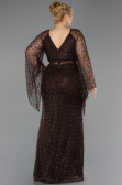 Abendkleid in Übergröße Lang Perlenbesetzt Braun ABU6350