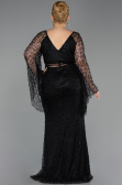 Abendkleid in Übergröße Lang Perlenbesetzt Schwarz ABU6350