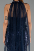 Abendkleid Lang Perlenbesetzt Marineblau ABU6444