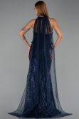 Abendkleid Lang Perlenbesetzt Marineblau ABU6444