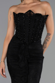 Abendkleid Lang Spitze Schwarz ABU6419