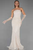 Abendkleid im Meerjungfrau-Stil Lang Spitze Beige ABU6256