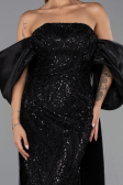 Abendkleid Lang Perlenbesetzt Schwarz ABU6351