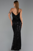 Abendkleid Lang Perlenbesetzt Schwarz ABU6433