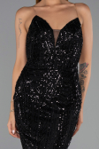 Abendkleid Lang Perlenbesetzt Schwarz ABU6433