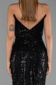 Abendkleid Lang Perlenbesetzt Schwarz ABU6433