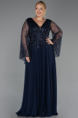 Abendkleider in Großen Größen Lang Chiffon Marineblau ABU6434