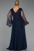 Abendkleider in Großen Größen Lang Chiffon Marineblau ABU6434