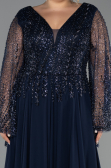 Abendkleider in Großen Größen Lang Chiffon Marineblau ABU6434