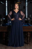 Abendkleider in Großen Größen Lang Chiffon Marineblau ABU6434
