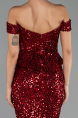 Abendkleid Lang Schuppig Weinrot ABU6359