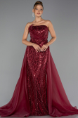 Abendkleid Lang Perlenbesetzt Weinrot ABU5511