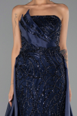 Abendkleid Lang Perlenbesetzt Marineblau ABU5511
