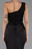 Abschlusskleid Lang Satin Schwarz ABU6331