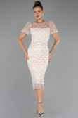 Partykleid Midi Perlenbesetzt Beige ABK2412