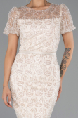 Partykleid Midi Perlenbesetzt Beige ABK2412