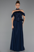 Abendgarderobe in Großen Größen Lang Chiffon Marineblau ABU6535