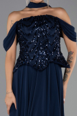 Abendgarderobe in Großen Größen Lang Chiffon Marineblau ABU6535