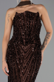 Abendkleid Lang Schuppig Braun ABU6534